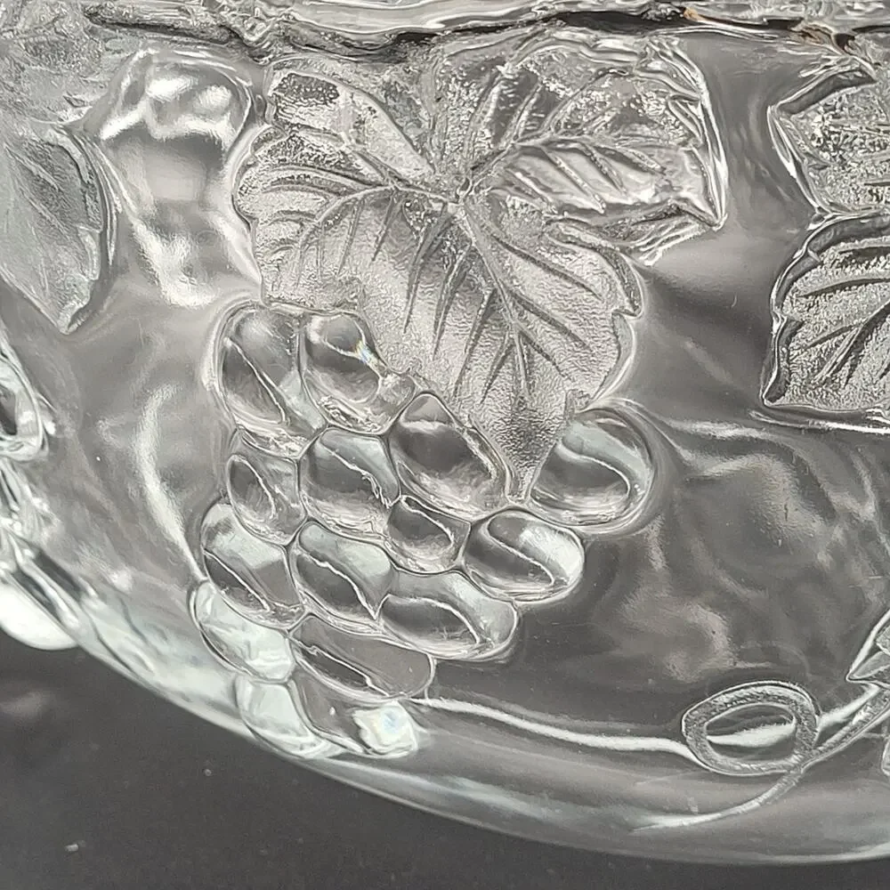 Vintage Aderia Clear Glass Basket With Fruit Grapes Wooden Handle Made In Japan